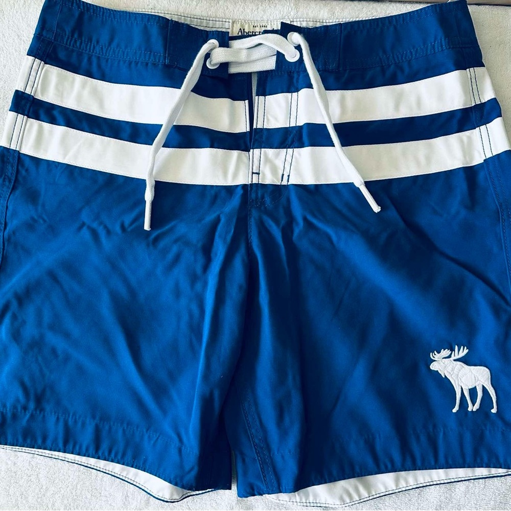 Brand New Abercrombie & Fitch Men’s Swimming Trunks Blue White  Sz Large